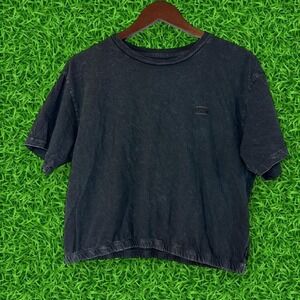 VANS Cropped Black Wash T Shirt Elastic Waist Size Large Skater Grunge minimal